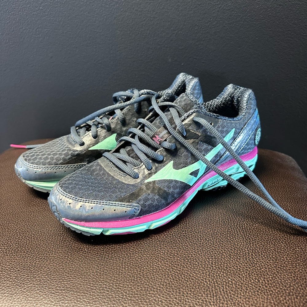 Asics Navy Running Shoes with Mint and Pink Accents